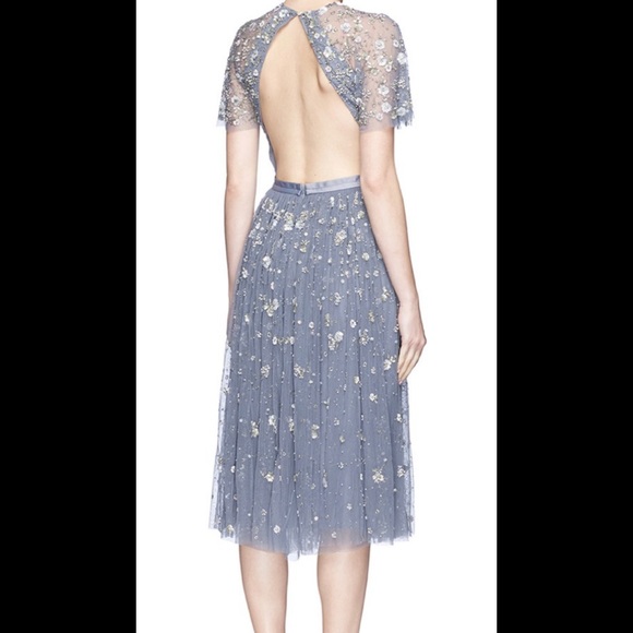 Needle & Thread Comet floral embellished open back midi dress. STYLE#211117202 - Picture 4 of 10
